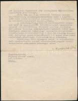 Kossuth Pál (1887-1966) földbirtokos, főszolgabíró, országgyűlési képviselő aláírt levele lácai lelk...