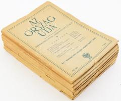 1937-1938 Az Ország Útja. Antifasiszta szellemiségű állam- és nemzetpolitikai folyóirat. I. évf. 7-10. sz., II. évf. 2., 4., 10., 12. sz. (össz. 8 db). Szerk.: Barankovics István, gróf Dessewffy Gyula. Kiadói papírkötés, vegyes állapotban.