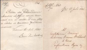 1843 Hivatal elhagyási engedély Bedekovich Lajos (1784-1854) alkancellár, főispán saját kezű aláírás...