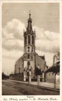 Sopron Szt. Mihály templom a hátoldalán Nicotex reklámmal