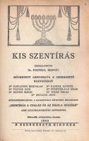 Kis Szentírás. Szerkesztette Frenkel Bernát. Rövidített lenyomat a szerkesztő kiadásában, Edelstein Bertalan, Fényes Mór, Hevesi Simon, Kandel Sámuel, Pfeiffer-Pap Izsák, Weisz Miksa és Zsoldos Jenő közreműködésével 4 illusztrált kötetben megjelent ,,Szentírás a család és az iskola részére" című szentírásfordítás szövegének. Budapest, 1942. Szerkesztő - Hedvig Imre nyomda. [8] + 576 p. + 16 t. + hibajegyzék. A bar-micvó (és bat-micvó) zsidó ifjúsági avatási szertartás alkalmából kiadott, ifjúsági használatra szánt, rövidített, magyarázatos Szentírás-szöveg az Ószövetség legfontosabb részleteit közli, oldalszámozáson belül számos szövegközti illusztrációval. Példányunk a kiadvány második, változatlan kiadásából származik. Illusztrált előzékekkel, az első előzék verzóján régi tulajdonosi bejegyzés. A kötet eleji családi rovatok kitöltetlenek. Példányunk levelein enyhe hullámosság, kötetünk fűzése a 16. ív előtt kettévált. Aranyozott kiadói egészvászon kötésben.