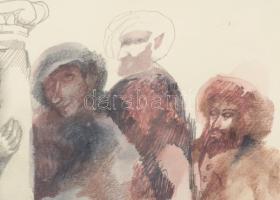 Engel Tevan István (1936-1996): Sámson tette. Vegyes technika, papír, jelezve jobbra lent, üvegezett...