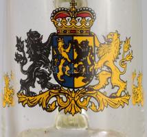 Német címeres üvegkorsó, ón fedéllel, m: 20 cm