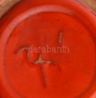 Narancssárga iparművész gömbváza, jelzett, m: 14 cm