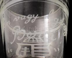 1896 Emlékpohár, gravírozott 1896 dátummal, címerrel és "Nem vagy legény Berci" felirattal...