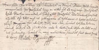 1660 Báró Melith Zsigmond, a kihalt Melith család tagjának szabadságlevele a szamosközi Tunyog.falub...
