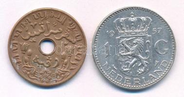 Hollandia 1957. 1G Ag "I. Julianna" + Holland Kelet-India / Indonézia 1945. 1c bronz T:XF ...