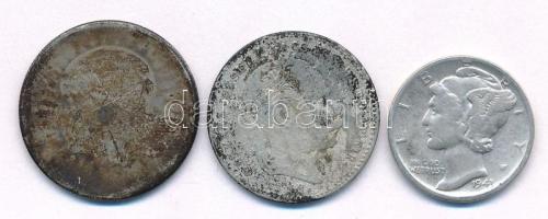 3db-os vegyes Ag érmetétel, közte Amerikai Egyesült Államok 1943. 1d (10c) Ag "Mercury" + Lengyelország 1932. 2Zl Ag + 1870KB 20kr Ag "Váltó Pénz" T:VF,F patina 3pcs of mixed Ag coin lot, in it USA 1943. 1 Dime (10 Cents) Ag "Mercury" + Poland 1932. 2 Zlote Ag + Hungary 1870KB 20 Krajczár Ag "Váltó Pénz" C:VF,F patina