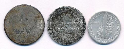 3db-os vegyes Ag érmetétel, közte Amerikai Egyesült Államok 1943. 1d (10c) Ag "Mercury" + ...