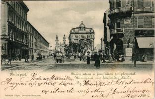 1900 Budapest VIII. Baross utca, Józsefvárosi templom, Bodó kávéház, villamos, fogorvos. Schmidt Edgar kiadása (fl)