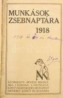 1918 Munkások zsebnaptára, benne I. világháborús katona kézzel írt bejegyzéseivel a frontról + katonai menetjegy