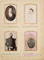cca 1880-1930 Antik fotóalbum, francia műtermekben készült felvételekkel: számos katonafotó, vizitká...