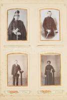 cca 1880-1930 Antik fotóalbum, francia műtermekben készült felvételekkel: számos katonafotó, vizitká...