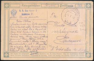 1918 Tábori posta képeslap "K.k. Bau Komp 5. Schützen 21." + "FP 463"