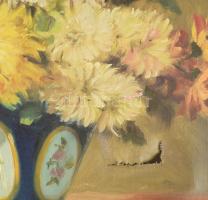 Vasváry jelzéssel: Csendélet. Olaj, vászon, sérült. Dekoratív, sérült fakeretben, 40×50 cm