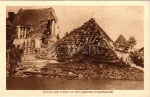 Wirkung einer Granate auf dem westlichen Kriegsschauplatz / Első világháborús német katonai lap, gránát hatása a nyugati hadszíntérben (EK)