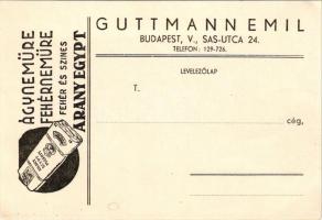 Ágyneműre, fehérneműre fehér és színes Arany Egypt. Guttmann Emil reklámja, Budapest, Sas utca 24. (EK)