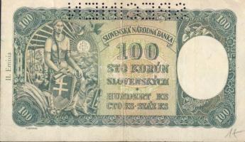 Szlovákia 1940. 100K "Specimen" lyukasztással T:III