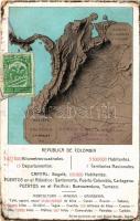 Republica de Colombia / Kolumbia térképe. Hátoldalon az 1913-as alapfokú oktatás statisztikája / map of Colombia, Statistics of primary education in 1913 on the backside. TCV card (EK)