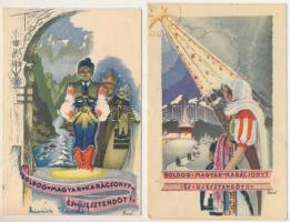 2 db RÉGI magyar húsvéti irredenta üdvözlő képeslap, Bozó szignóval / 2 pre-1945 Hungarian Easter irredenta greeting postcards