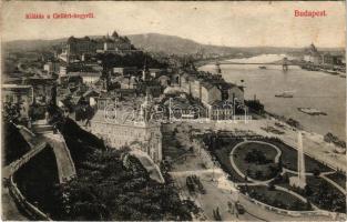 1908 Budapest I. Tabán, Kilátás a Gellérthegyről, Duna, Döbrentei tér, villamos, Keller Ignác üzlete, vár. Divald Károly 575-1908.