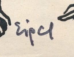 Eigel István (1922-2000): Női és férfi akt (Marquez-illusztráció?). Tus, papír, jelzett. 30×21 cm