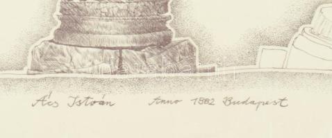 Ács István (1950-): Keményednek a dolgok, 1982. Tus, papír. Jelzett. 41x5 cm. Lap teteje kartonra ka...