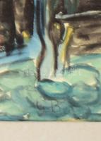 Boross Géza (1908-1971): Színes táj. Akvarell, papír, jelzett, paszpartuban. 28x21 cm