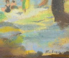 Azonosítatlan jelzéssel: Tengerpart fürgőzőkkel. tempera, papír, jelzett. Sérült fakeretben. 22x30 c...