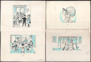 Szegő Gizi (1902-1985): Karikatúrák vázlatai, 10 db Vegyes technika, papír, mind jelzett. Mindegyik ...