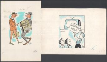 Szegő Gizi (1902-1985): Karikatúrák vázlatai, 10 db Vegyes technika, papír, mind jelzett. Mindegyik ...