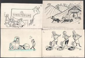 Szegő Gizi (1902-1985): Karikatúrák vázlatai, 10 db Vegyes technika, papír, mind jelzett. Mindegyik ...