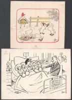 Szegő Gizi (1902-1985): Karikatúrák vázlatai, 10 db Vegyes technika, papír, mind jelzett. Mindegyik ...