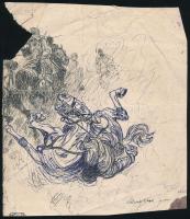 Ludwig Koch jelzéssel: Első világháborús lovaskatonák (kétoldalas tanulmányrajz). Tus, papír, sérült...