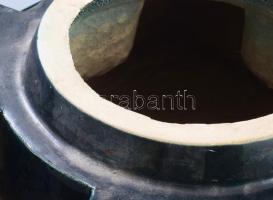 Zsolnay antik irizáló zöld mázas posztamens oroszlánkörmös lábazata és kaspó része. Mázas pirogránit...