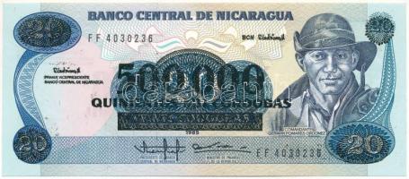 Nicaragua DN (1990) 500.000C felülbélyegzés 20C bankjegyen T:AU Nicaragua ND (1990) 500.000 Cordobas overprint on 20 Cordobas banknote C:AU Krause P#163