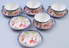 Japán porcelán 4 darab csésze és 6 darab alátét. Jelzett, kopással.