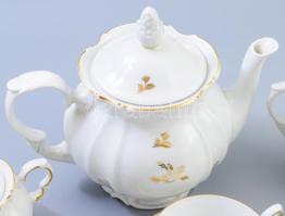 Roschützer Porzellanfabrik Unger & Schilde kávés készlet, egy csésze hiánnyal, jelzett