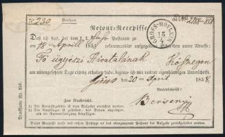 1858 Aufgabs recepisse with 2 x half of a 6kr stamp "GROSSHÖFLEIN" - "GÜNS" 1858...
