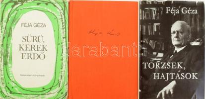 Féja Géza 3 könyve: Bölcsődal. Életregény. Bp., 1958, Magvető. Kiadói egészvászon-kötés. Megjelent 5200 példányban. + Sűrű, kerek erdő. Zsoldos Vera rajzaival. Bp., 1976, Szépirodalmi Könyvkiadó. Kiadói egészvászon-kötés, kissé sérült kiadói papír védőborítóban, a védőborító részben hozzáragadt a borítóhoz. + Törzsek, hajtások. Bp., 1978, Szépirodalmi Könyvkiadó. Kiadói egészvászon-kötés, kissé sérült kiadói papír védőborítóban.