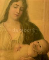 Szecessziós, üvegezett képkeret, Udvardy Flóra Mária kisdeddel nyomattal, belső méret: 100,8x72 cm