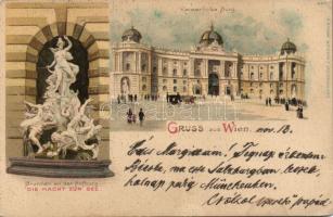 1899 Vienna, Wien I. Kaiserliche Burg, Brunnen an der Hofburg / royal castle, fountain, Kunstanstalt J. Meisler 609. litho (Rb)