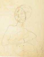 Jelzés nélkül: Női akt (tanulmány). Tus, papír, kissé foltos, apró lapszéli szakadással, 24,5x43 cm