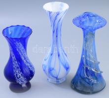 Murano 3 darab anyagában színezett váza, jelzés nélkül, hibátlan, m: 19-24 cm