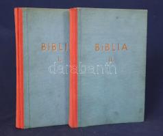 Biblia az ifjúság és a család számára. 1-2. kötet. [Teljes, két kötetben: nem jelent meg több rész] I. A Tóra. Mózes öt könyve. II. A történeti könyvek: Józsua, Bírák, Sámuel, Királyok, Rúth, Eszter, Dániel, Krónika, Ezra és Nehémiás. Palesztina térképével. Új fordítás. Budapest, 1925. Izraelita Magyar Irodalmi Társulat (Franklin-Társulat ny.) VI + [2] + 240 p.; [4] + 282 p. + 1 térkép (kihajtható). Kötetkettősünk a magyarországi zsidó ifjúság számára készült, Bacher Vilmos, Bánóczi József, Blau Lajos és Klein Miksa, Stern Ábrahám, Eisler Mátyás által szerkesztett, rövidített, egyszerűsített ószövetségi bibliakiadás első két könyvét alkotja. Az első kötet fűzése az előzékeknél meggyengült, a második kötet térképén kisebb szakadásnyom. (Az Izraelita Magyar Irodalmi Társulat kiadványai, XLV-XLVI. kötet.) Egységes, aranyozott, enyhén foltos kiadói félvászon kötésben. Jó példány.