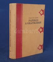Freund Jenő:  Papiros a grafikában - Papirosminták (melléklet). Budapest, 1927. Világosság Könyvnyomda Rt. 117 + [1] p. + 4 t. + 103 melléklet (37 egyleveles, ebből egy kétszínnyomású; 65 kétleveles, ebből egy színes). Egyetlen kiadás. Freund Jenő, a Világosság Rt. nyomdászának szakmunkája. A művelődéstörténeti és műszaki tanulmányok után a mellékletekben a Magyarországon forgalmazott és a legváltozatosabb célokra felhasznált papírtípusok feliratozott ívmintáiból összeállított melléklet, a papírminták első oldalán a papír műszaki adataival, gyártójának és forgalmazójának feltüntetésével. Szerepel mellékletünkből csomagolóanyagok, zsírpapírok egész légiója, műnyomók, celofánok, bankposta-papirosok és cigarettahüvelynek alkalmas papirosok. (Grafikai művészetek könyvtára, VI. kötet.) Színes, illusztrált, feliratozott kiadói egészvászon kötésben. Jó példány.