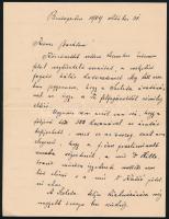 1909 Bp., Herman Ottó (1835-1914) természetkutató autográf levele ismeretlen szaktársának. A levélben a A Szeleta-barlang - a Magyarországon végzett első barlangi ásatások - ügyében ír, valamint a Nemzeti Múzeum és Magyar Földtani Intézet közötti rivalizálásról ejt szót, felvetve, hogy ez Miskolc kulturális presztízsére van nagy hatással. Négy beírt oldal.