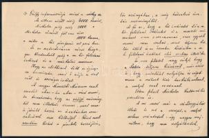 1909 Bp., Herman Ottó (1835-1914) természetkutató autográf levele ismeretlen szaktársának. A levélbe...
