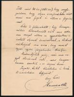 1909 Bp., Herman Ottó (1835-1914) természetkutató autográf levele ismeretlen szaktársának. A levélbe...