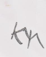 Kerezsi Gyöngyi vintage váza, jelzett, szájánál kis repedésvonallal, m: 45,5 cm